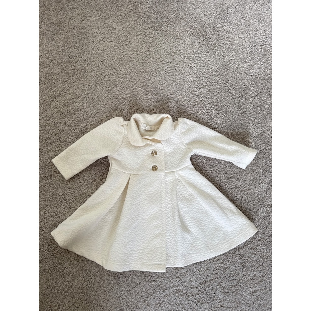 Nannette Baby Girls Cream White Textured Dress Coat Peter Pan Collar 3/6M